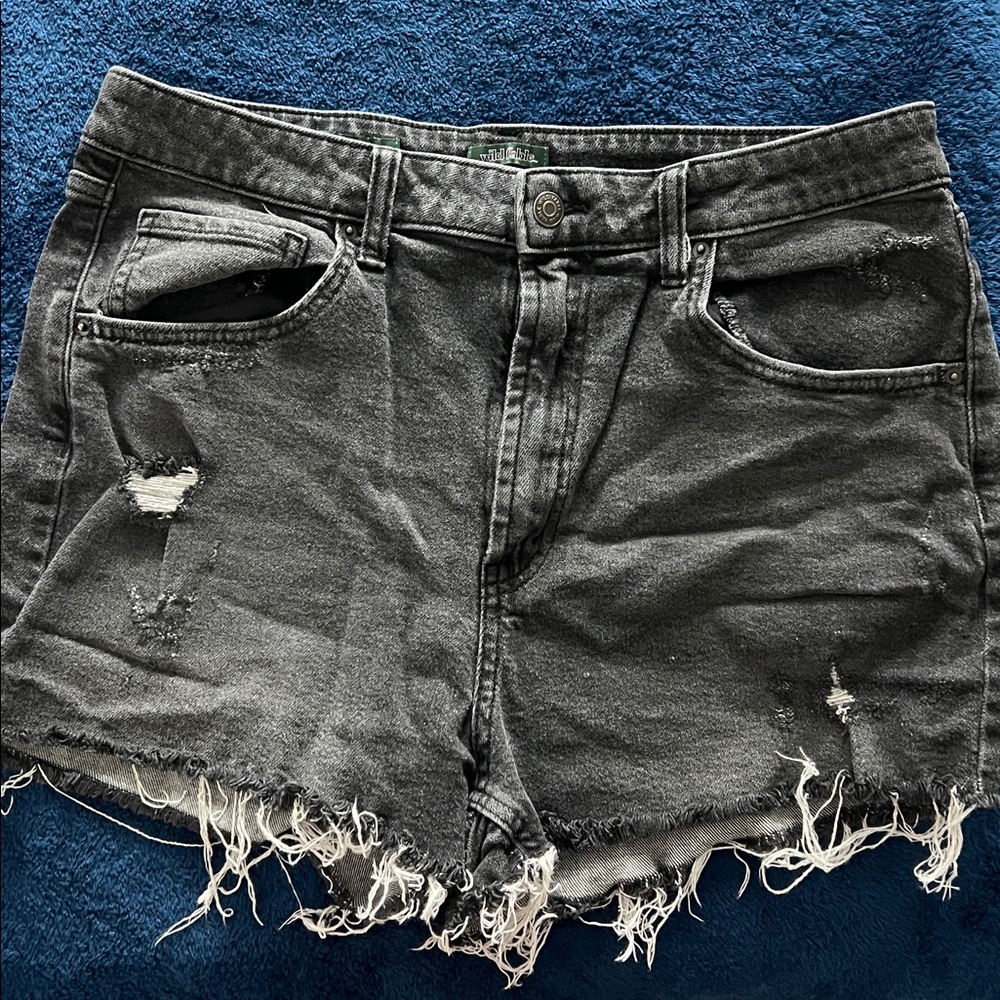 Distressed Black Denim Shorts